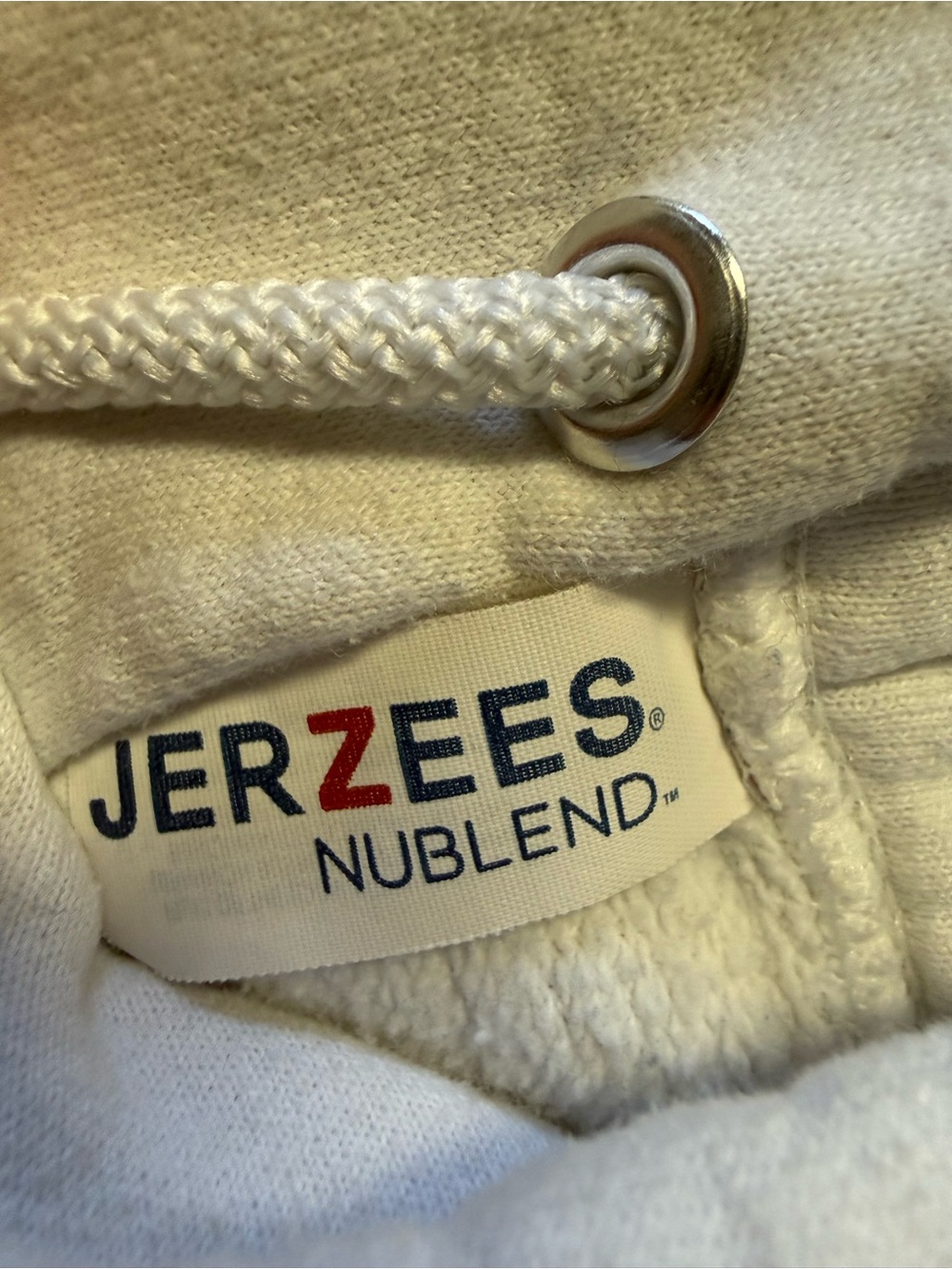 Jerzees White Hoodie with Red and Navy Logo - Picture 2 of 3